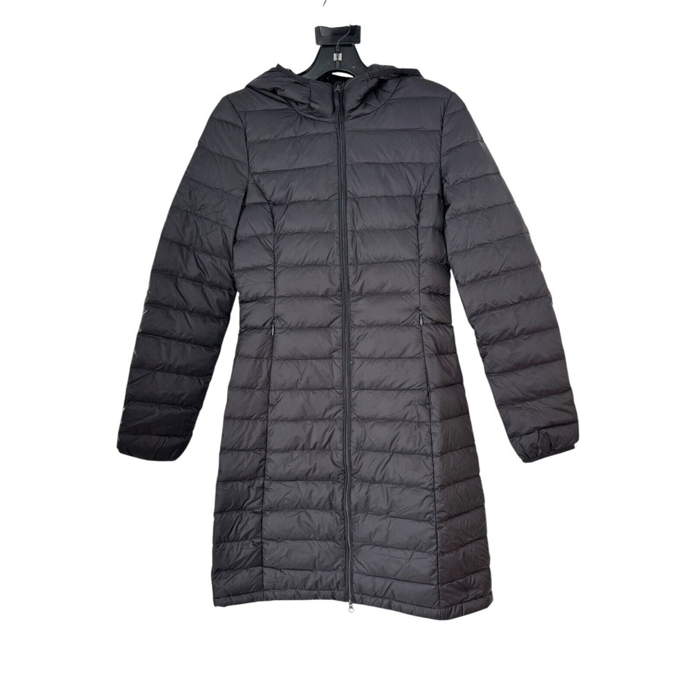 Quince Women's Black Lightweight Packable Down Long Puffer Jacket Coat XS NWT